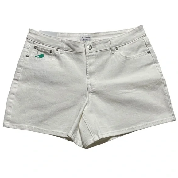 Juicy Couture White Jean Shorts Size 12 Stretch Denim 5 Pocket Zip Fly NWT - Picture 2 of 8